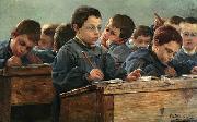 Paul Louis Martin des Amoignes In the classroom. Signed and dated P.L. Martin des Amoignes 1886